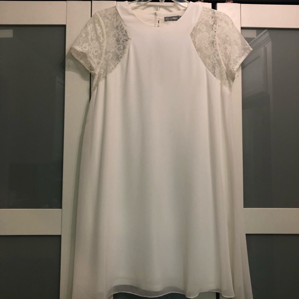 White with lace party dress. Size M. Lined.
